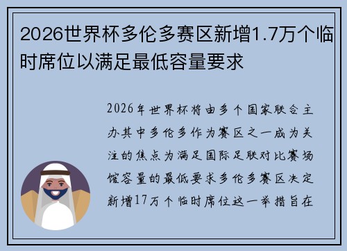 2026世界杯多伦多赛区新增1.7万个临时席位以满足最低容量要求